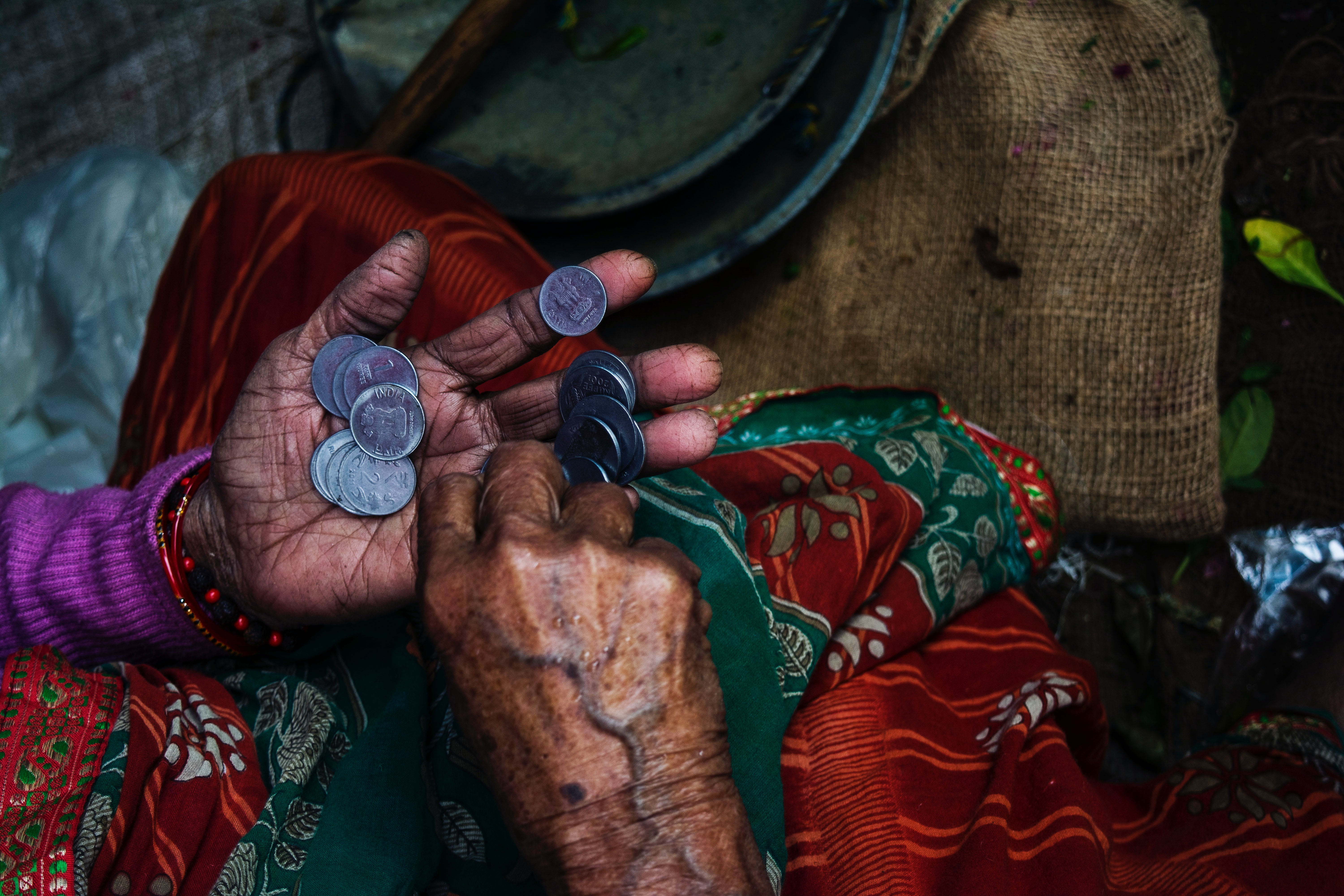 A lady counting coins